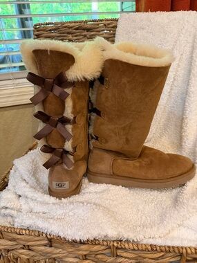 UGG Chestnut Tall Shearling Boots with Back Ribbon Detail
